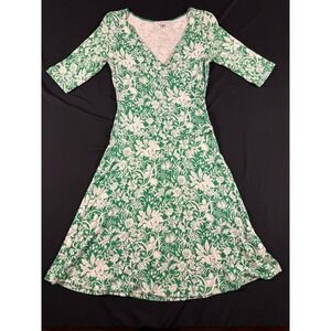 Cabi Green White Floral Faux Wrap Midi Dress Style 572 Womens Small Boho